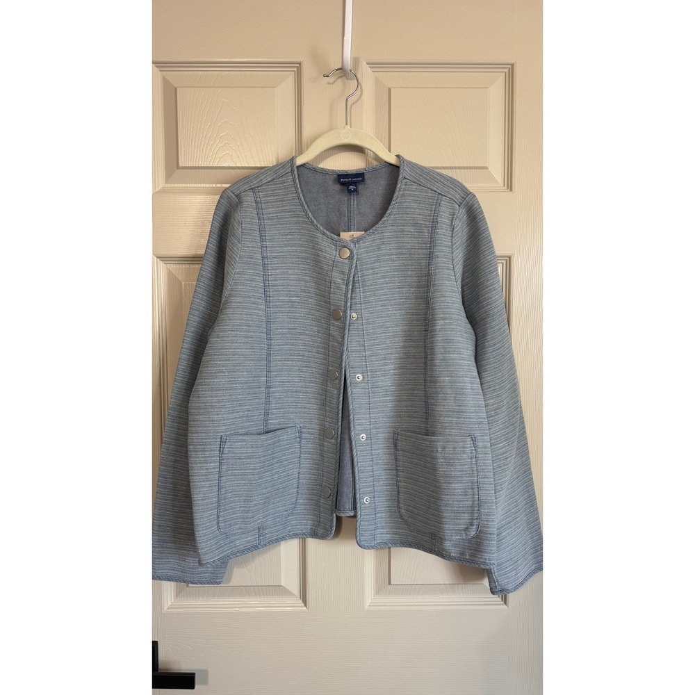 Pure Jill Indigo Blue Textured Cotton Snap Front Jacket Womens Medium Minimalist